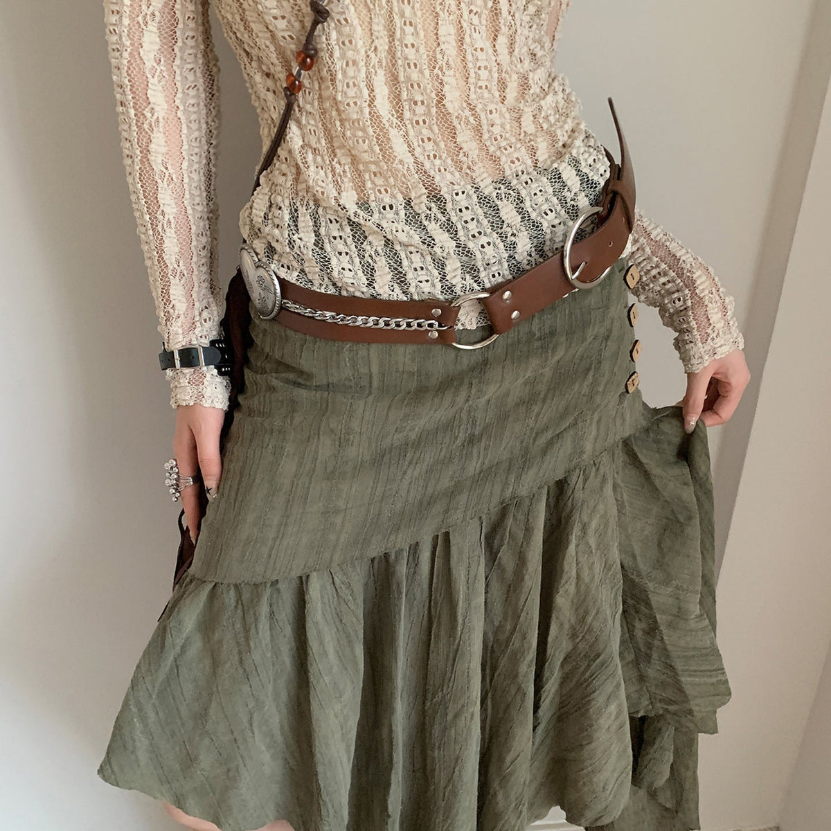 Rivet Wide Belt Brown Womens Leather Belt