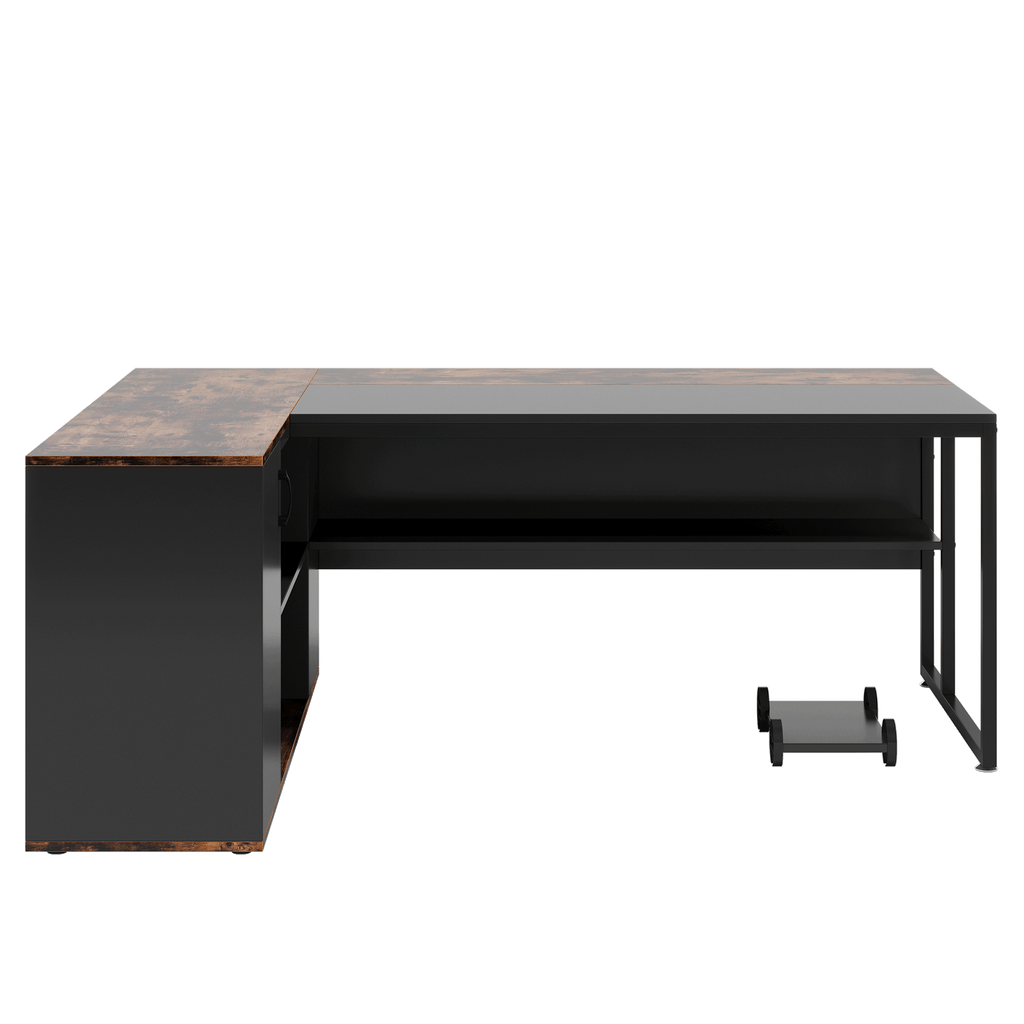 71" L-Shaped Executive Desk with Storage Cabinet & Shelves