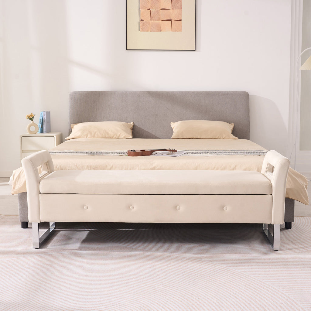 67.91" Wide Velvet Storage Soft Bench with Armrests