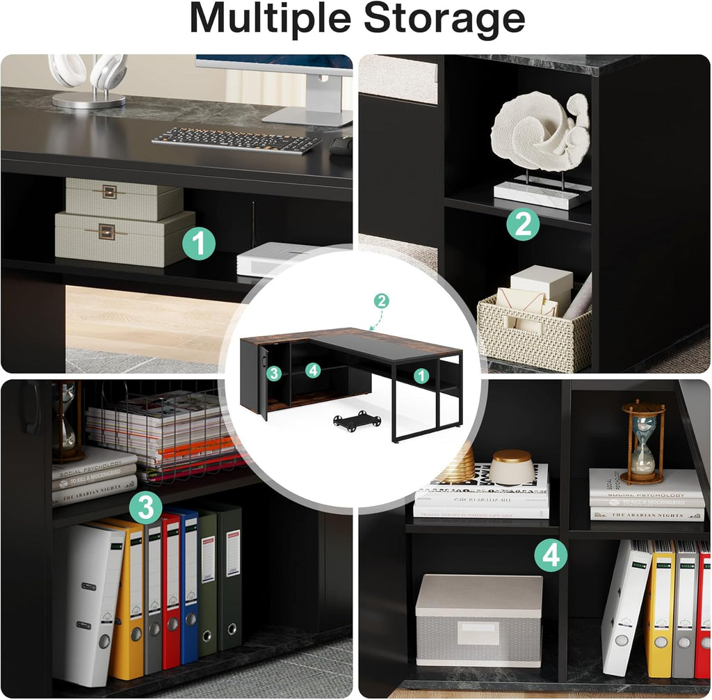 71" L-Shaped Executive Desk with Storage Cabinet & Shelves