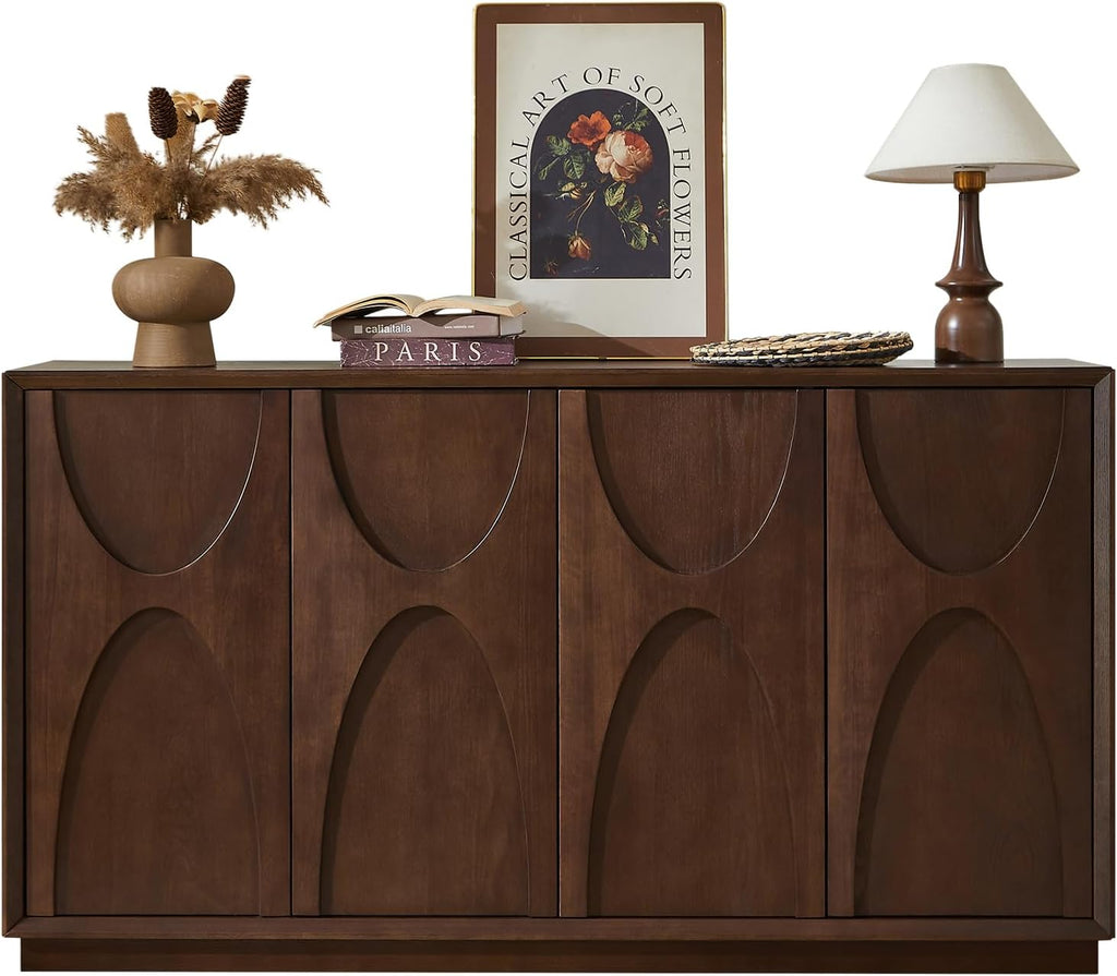 4 Door Accent Cabinet with Solid Wood Carved Doors