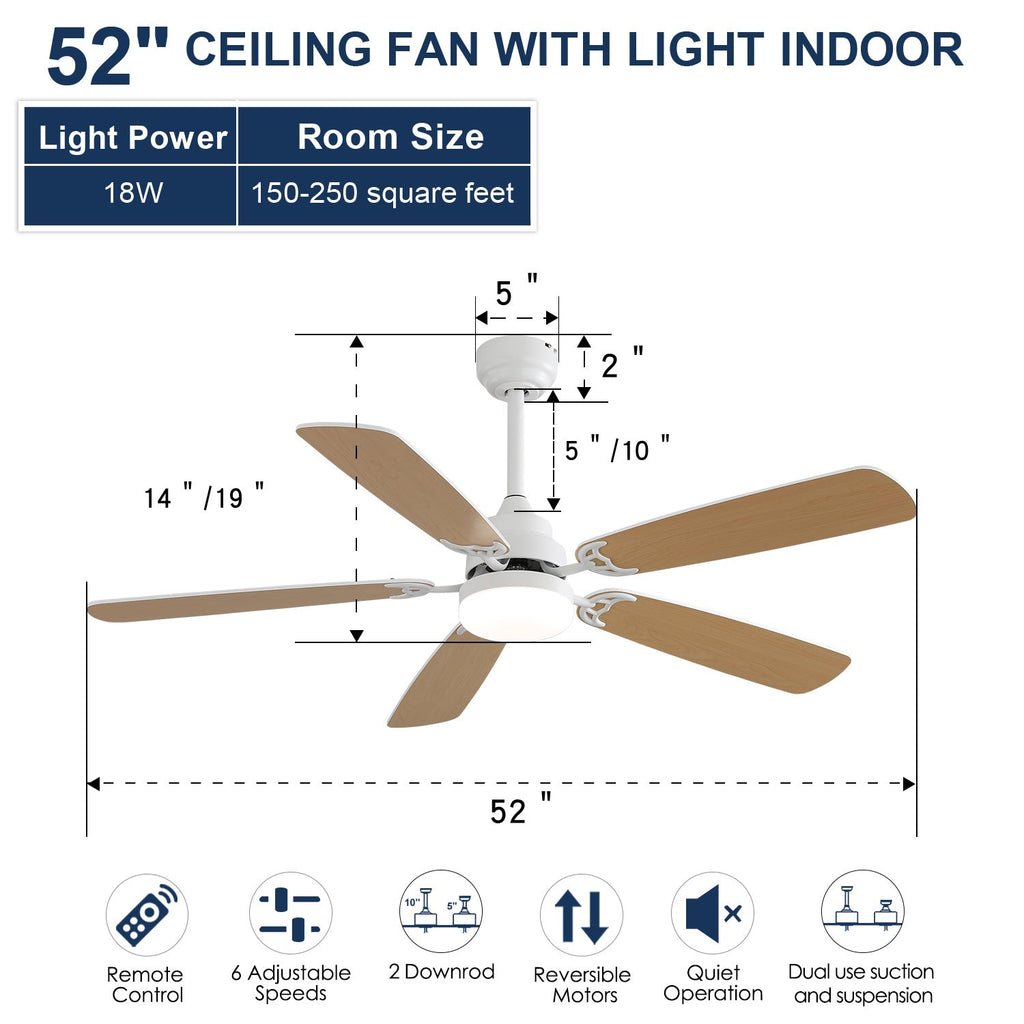 Indoor Modern 52 Inch Ceiling Fan With LED Light