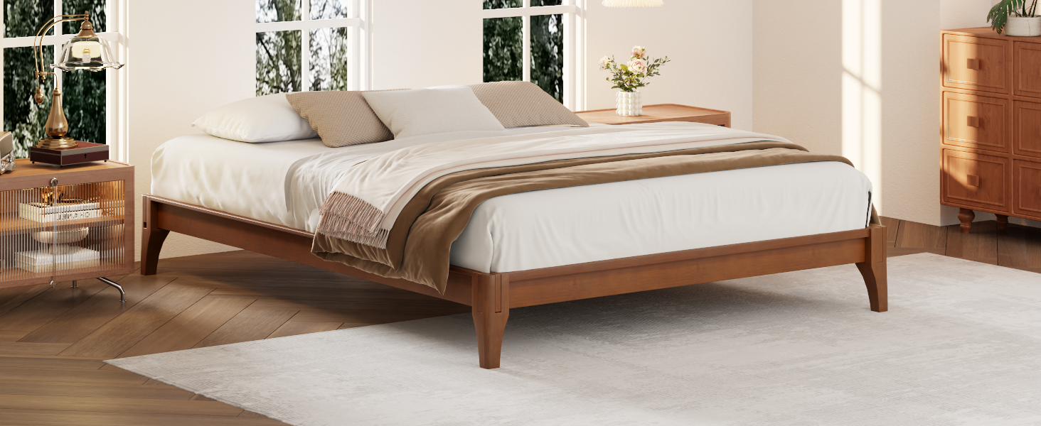 12 Inch Queen Size Solid Dry Bamboo Wood Platform Bed Frame