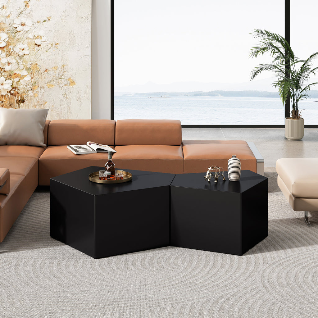 Irregular Pentagon Nesting Coffee Table Set - Black, Set of 2