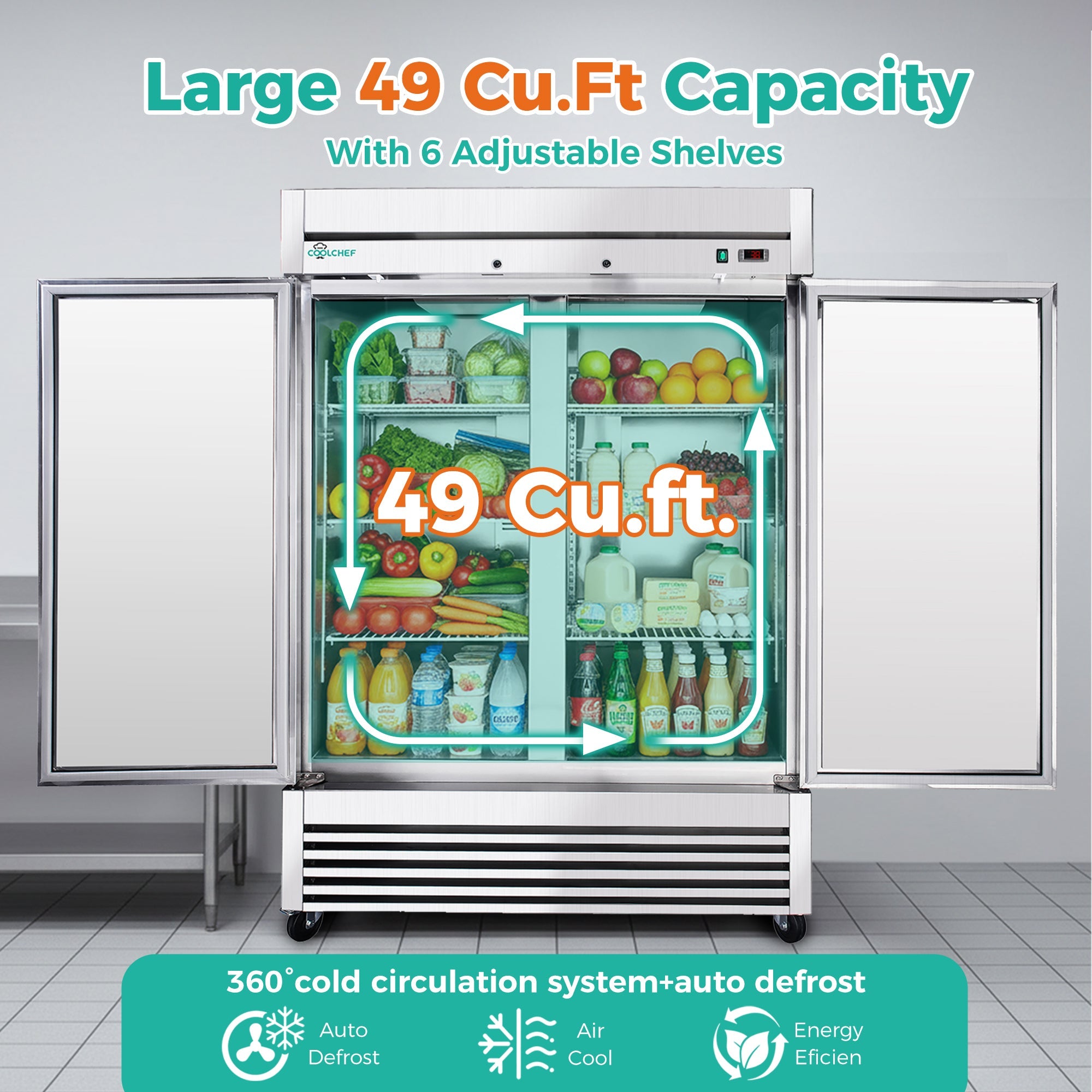 54" Commercial Refrigerator - Stainless Steel 49 Cu.Ft