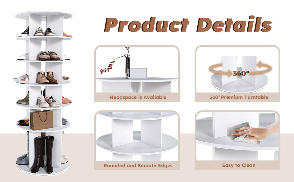 Rotating Shoe Rack Tower, 6-Tier Spinning Shoe Rack
