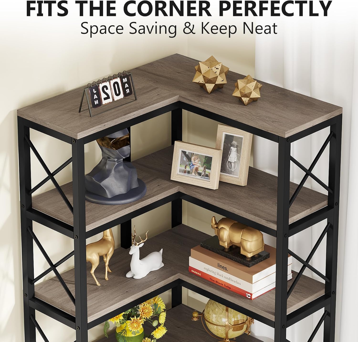 79.53" Tall 7-Tier Large Corner Bookshelf