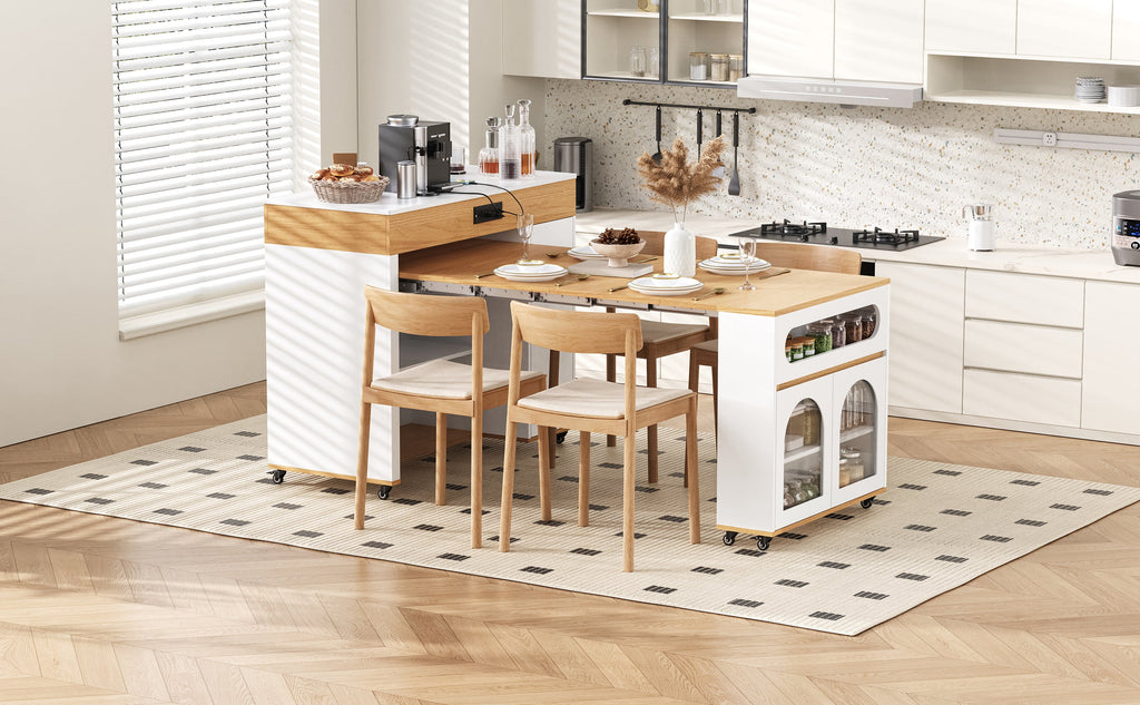 TREXM Extendable Dining Table with Storage and Power Outlet