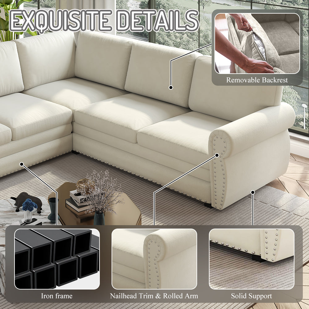 118" L-Shaped Sofa Couch with Pull-Out Bed