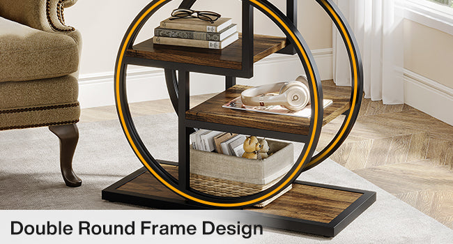 25.59" Industrial 4-Tier Narrow End Table with Storage Shelves