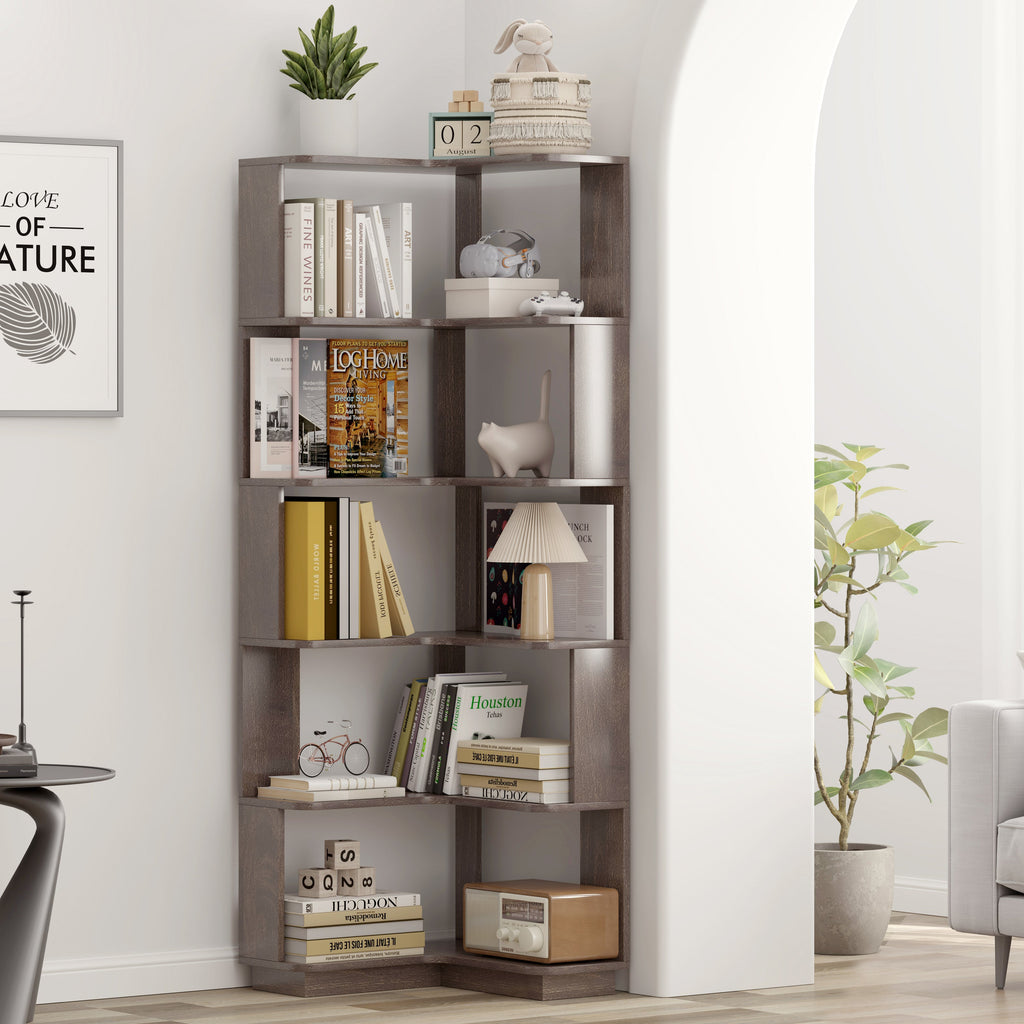 6 Tier Freestanding L-Shaped Corner Bookshelf