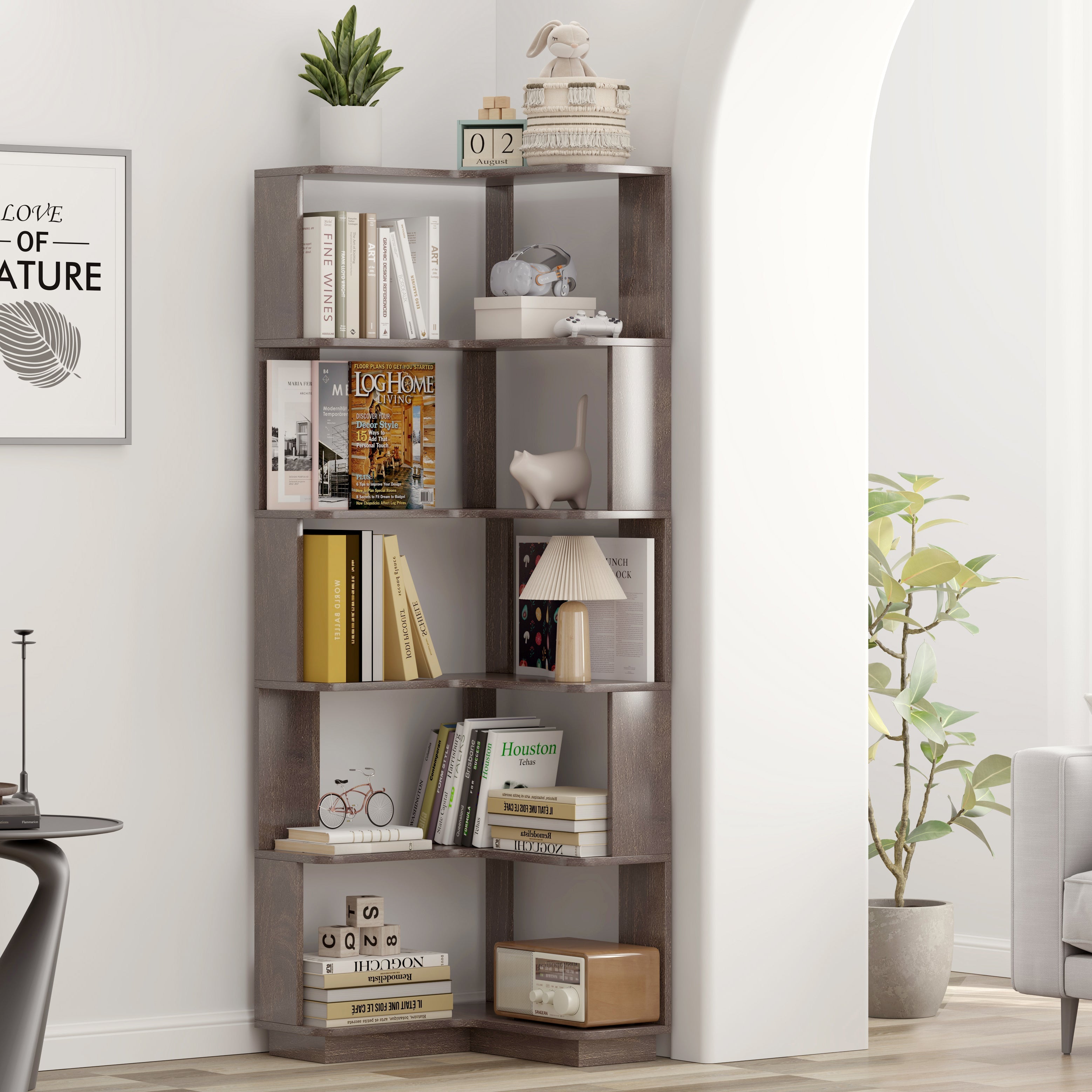 6 Tier Freestanding L-Shaped Corner Bookshelf