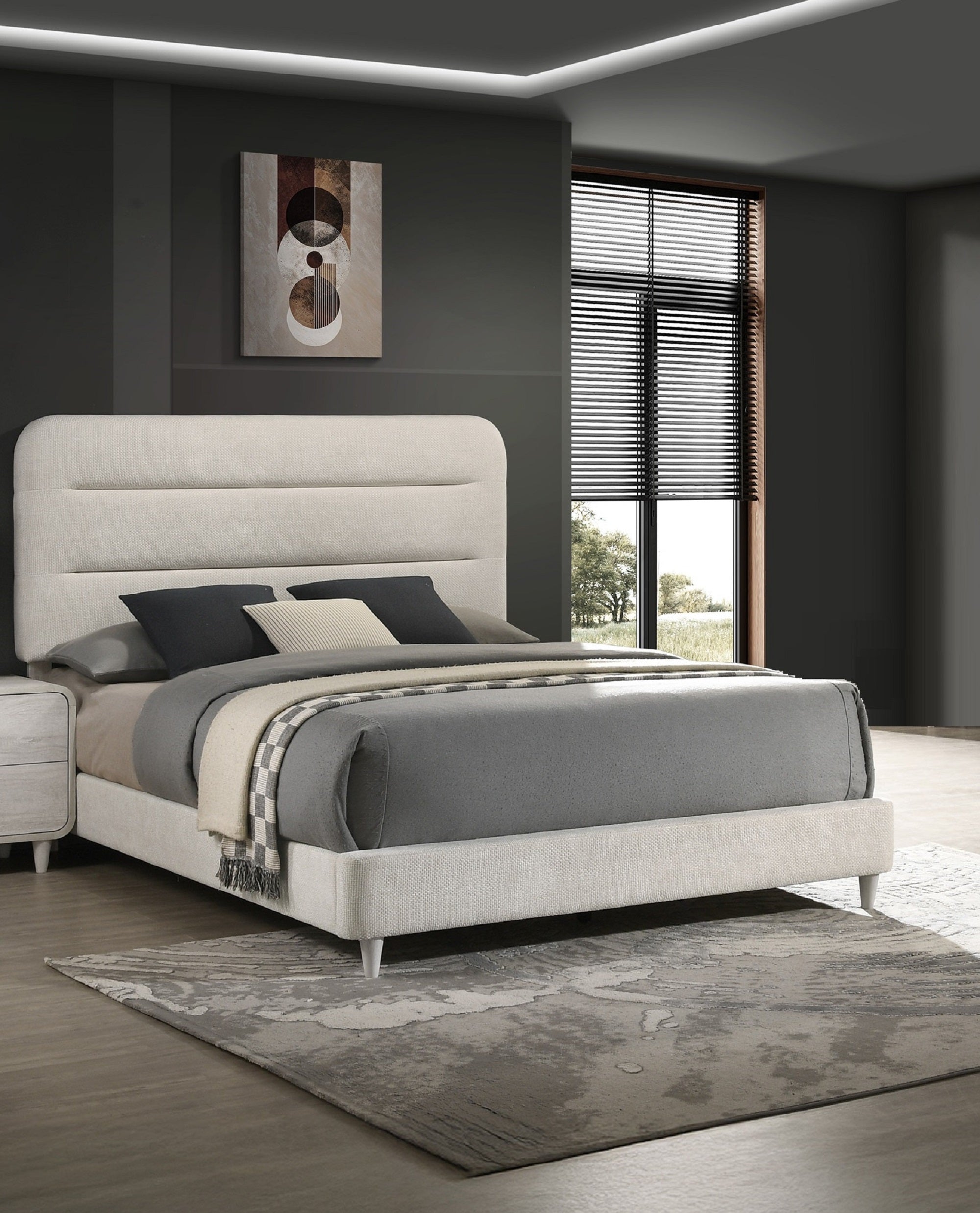 Plush Upholstered Design 1pc Queen Size Panel Bed