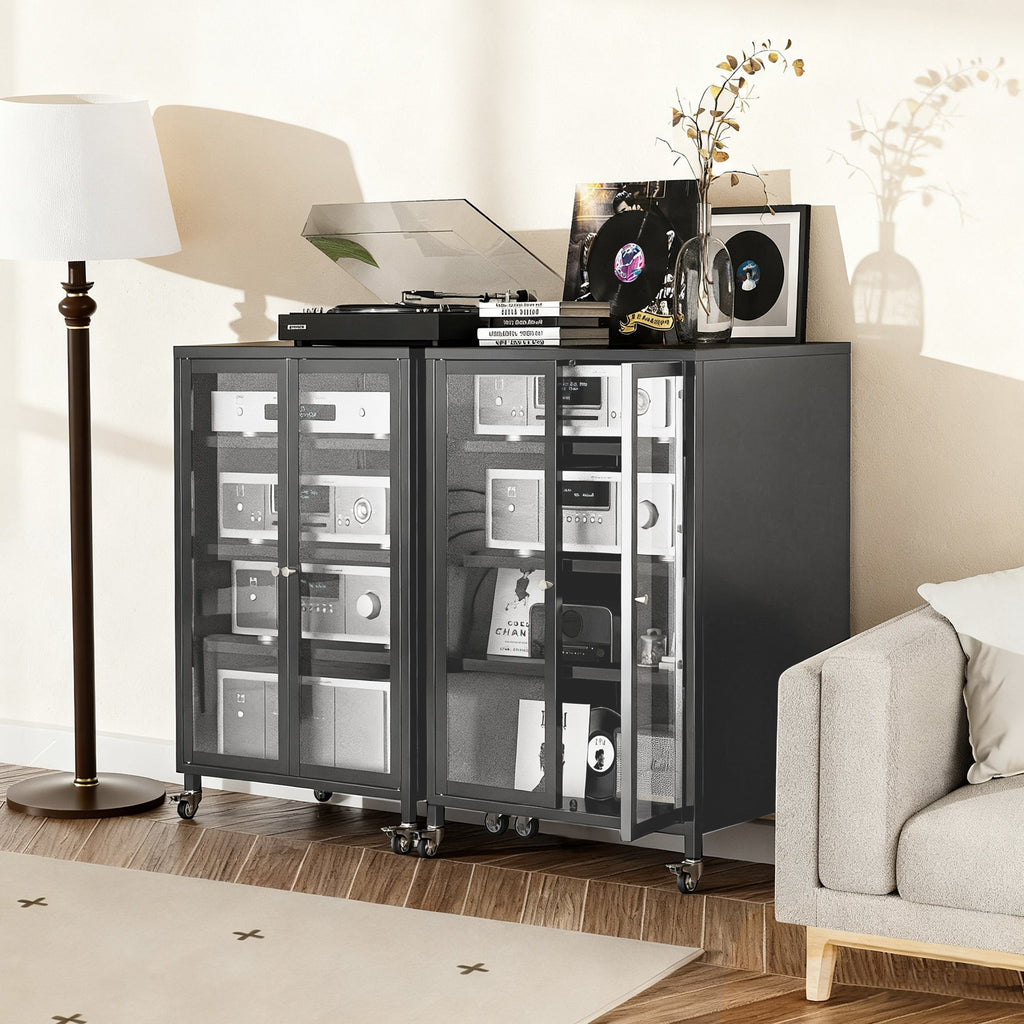 35.8" High Media Storage Cabinet with Wheels
