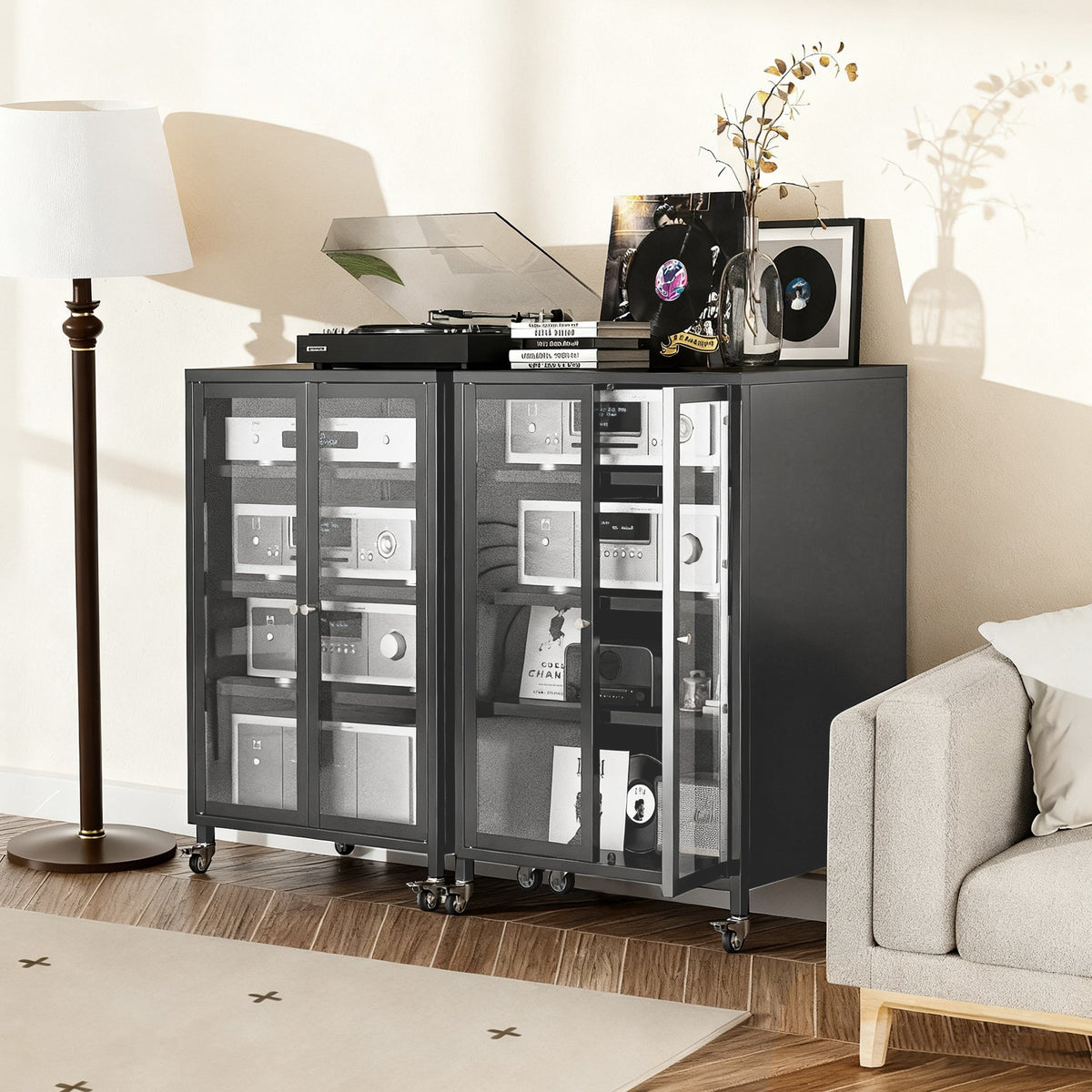 35.8" High Media Storage Cabinet with Wheels