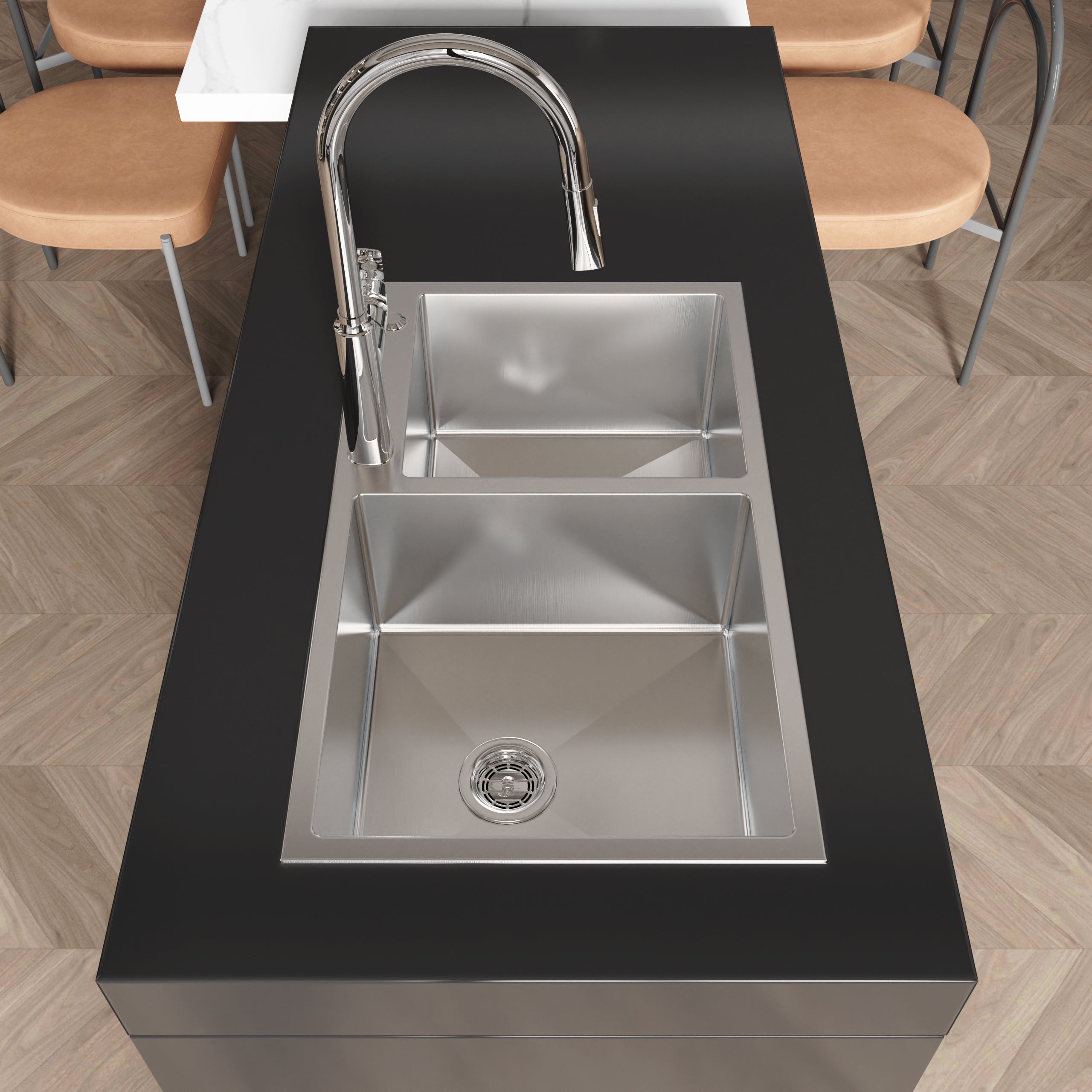 Stainless Steel Kitchen Sink, 32″x19″ Double Bowl in Brushed Nickel