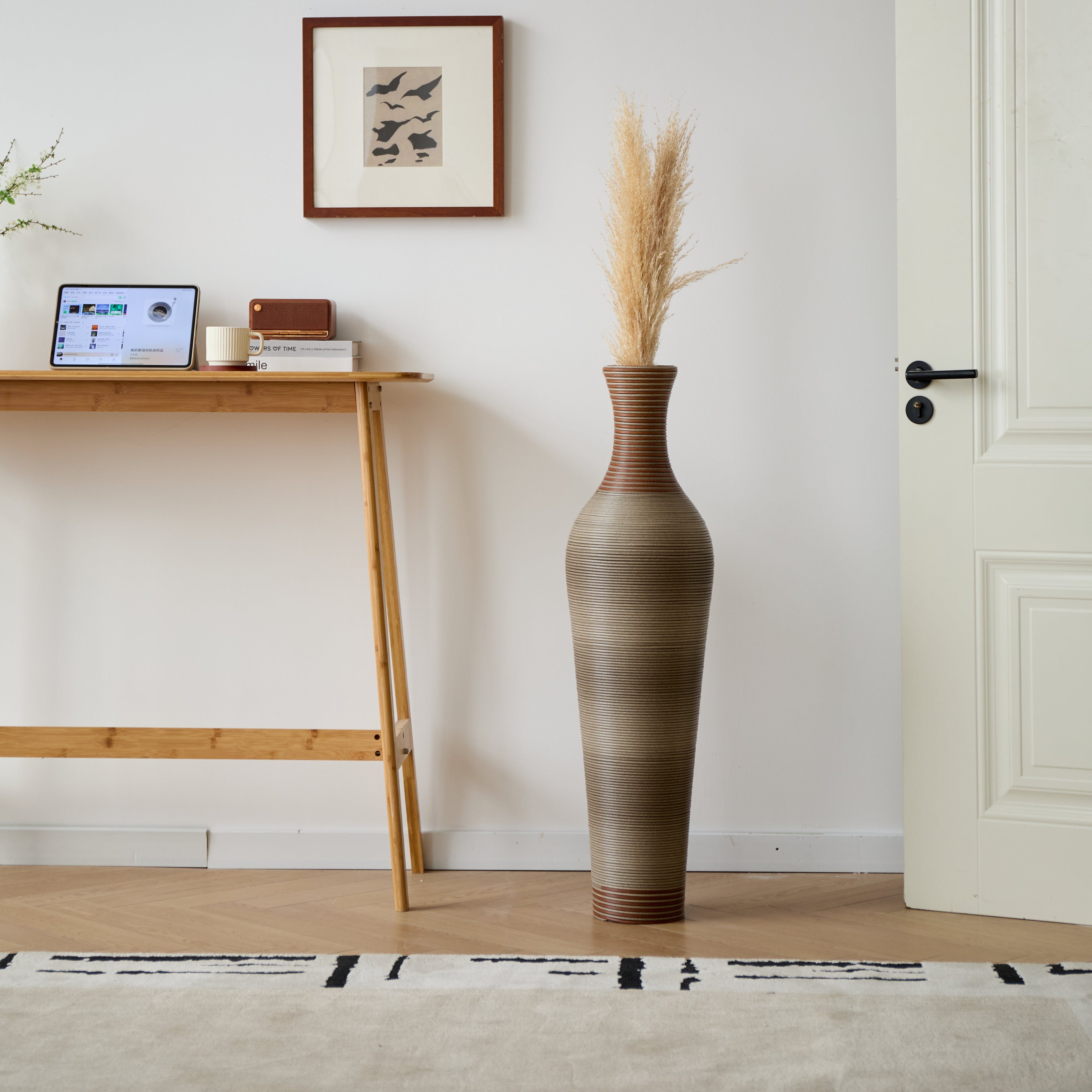 Hand-Woven PVC Rattan Floor Vase