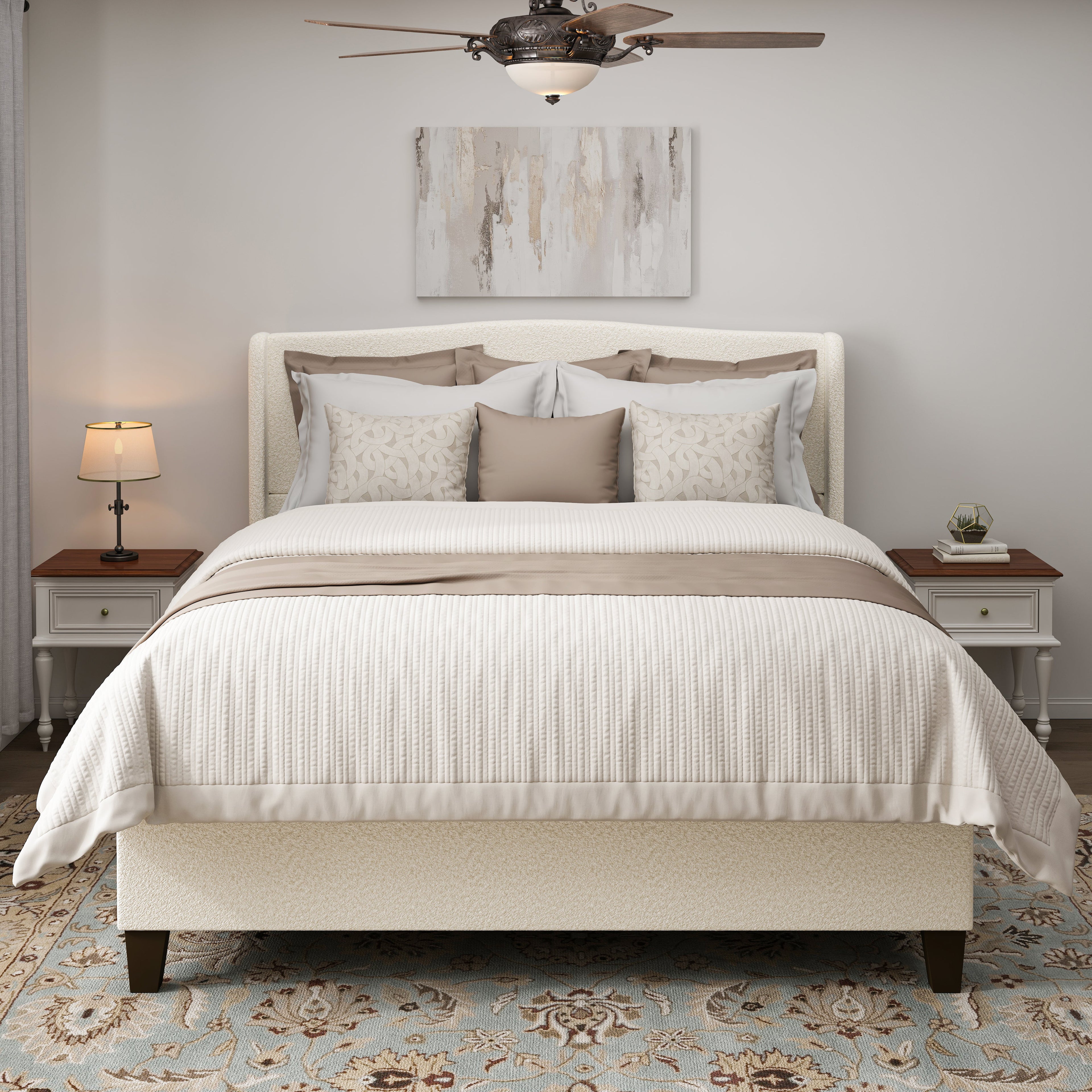 King Size Bed Frame with Upholstered Headboard