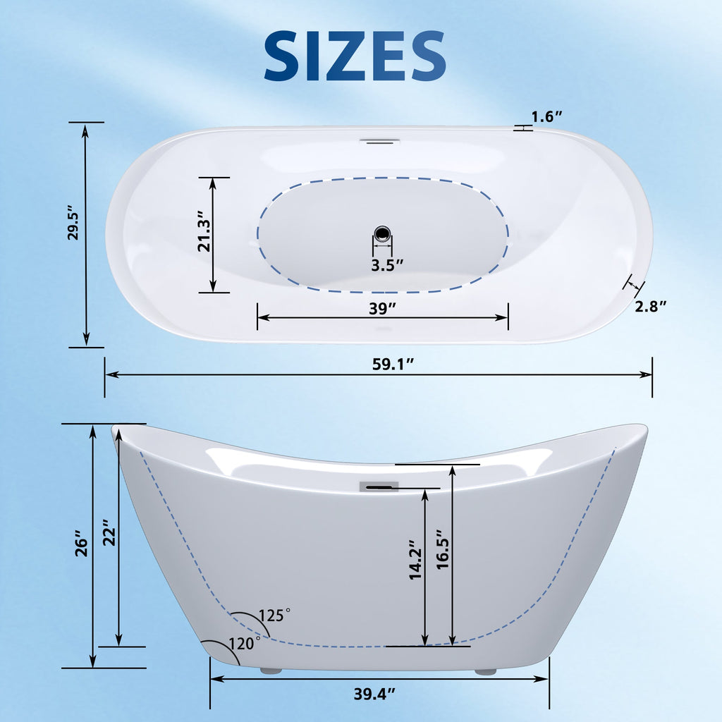 59" Acrylic Freestanding Tub - Gloss Finish