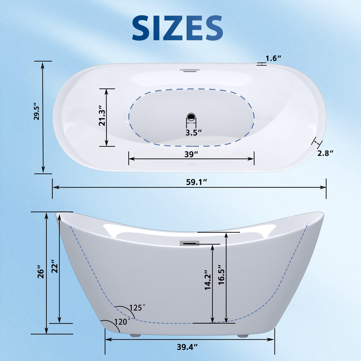 59" Acrylic Freestanding Tub - Gloss Finish