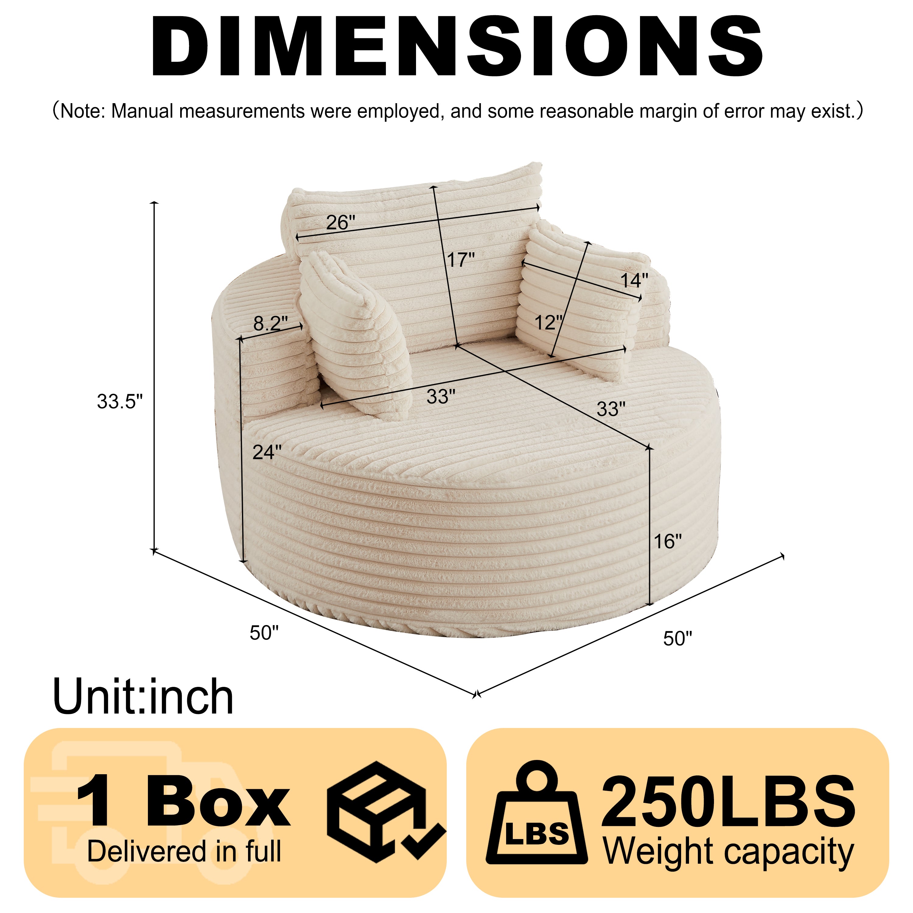 50"L Corduroy Sponge Single Sofa