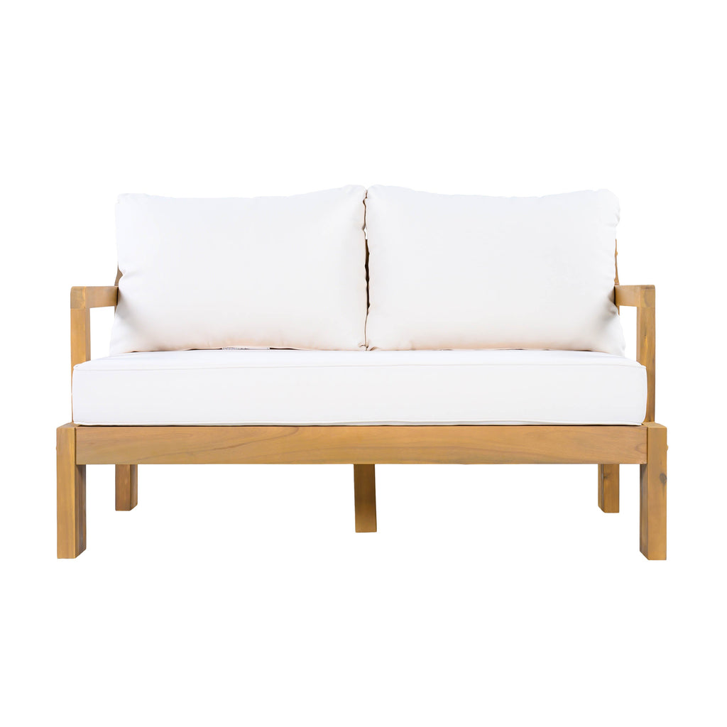 Outdoor 4-Seater Acacia Wood Patio Chat Set, Beige+Natural
