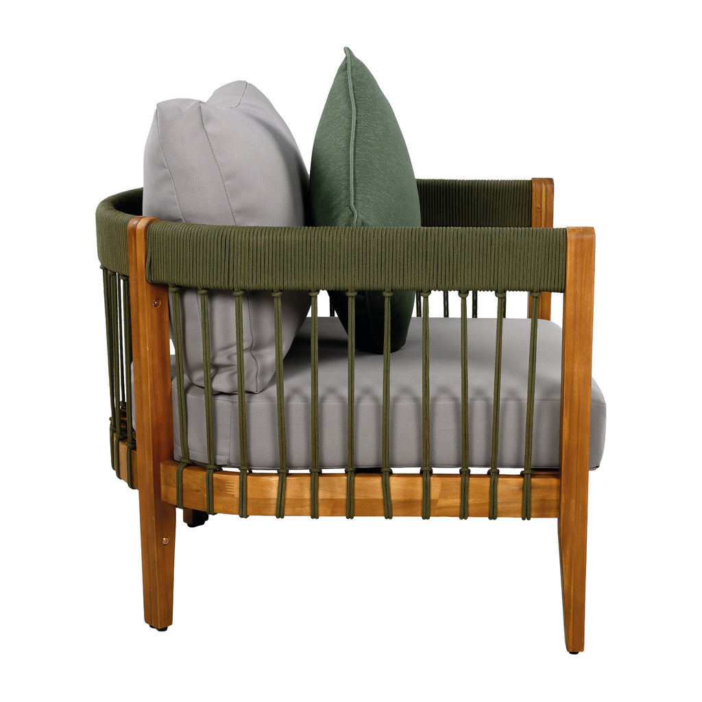 Set of 2 Acacia Wood Outdoor Club Chair with Handwoven Rope Accents