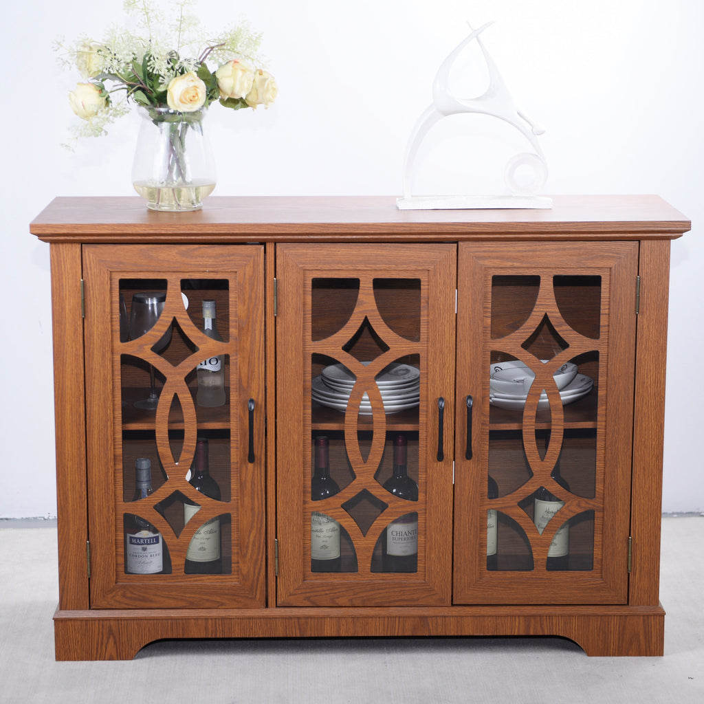 Spacious Size Sideboard with 3 Clear Tempered Glass Doors