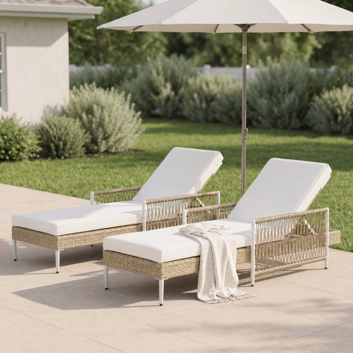 TOPMAX Outdoor All-Weather PE Rattan Chaise Lounge Set of 2