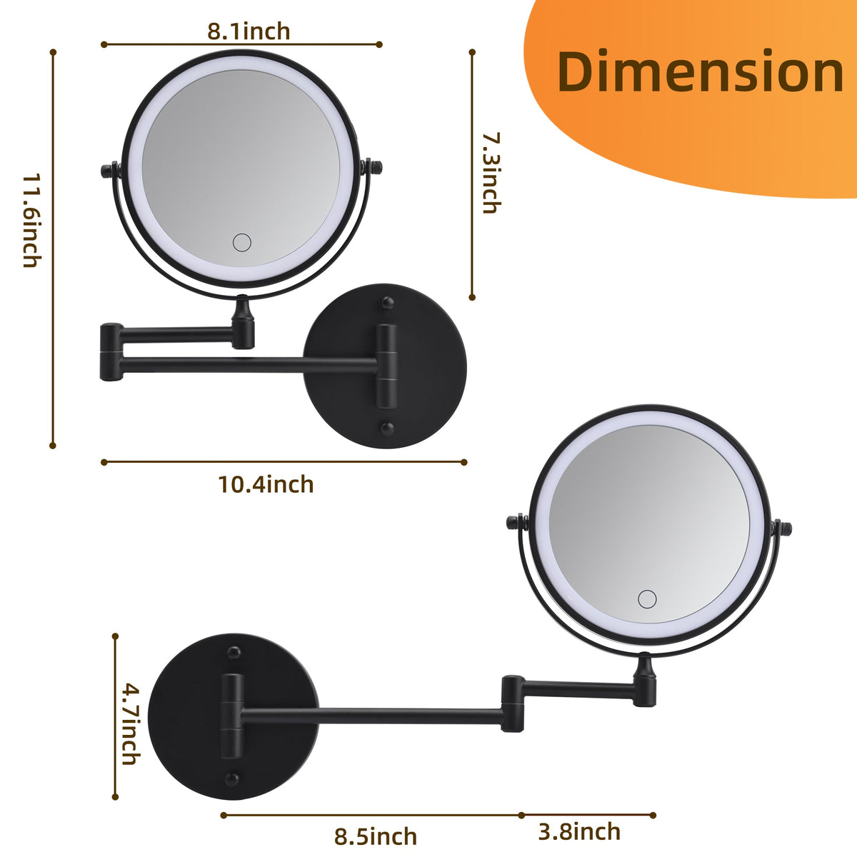 Rechargeable Wall Mounted Makeup Mirror