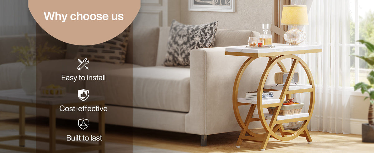25.59 Inches 3-Tier Narrow End Table with Storage
