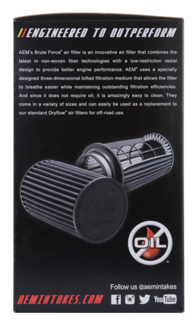 AEM Induction AEM Dryflow Conical Air Filter 2.75in Flange ID / 6in Base OD / 5.125in Top OD / 9.125in Height 21-2029BF