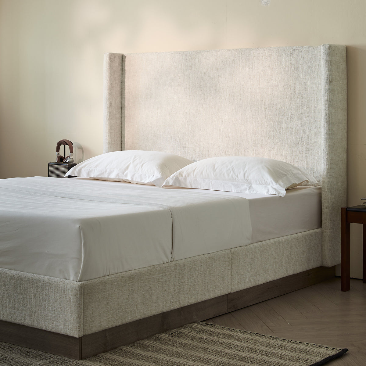 Hosford Upholstered Wingback Bed - California King - Oat Boucle