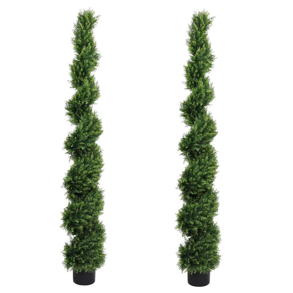 6FT Two-Tone Spiral-Shaped Potted Cedar Tree - 2pcs Set