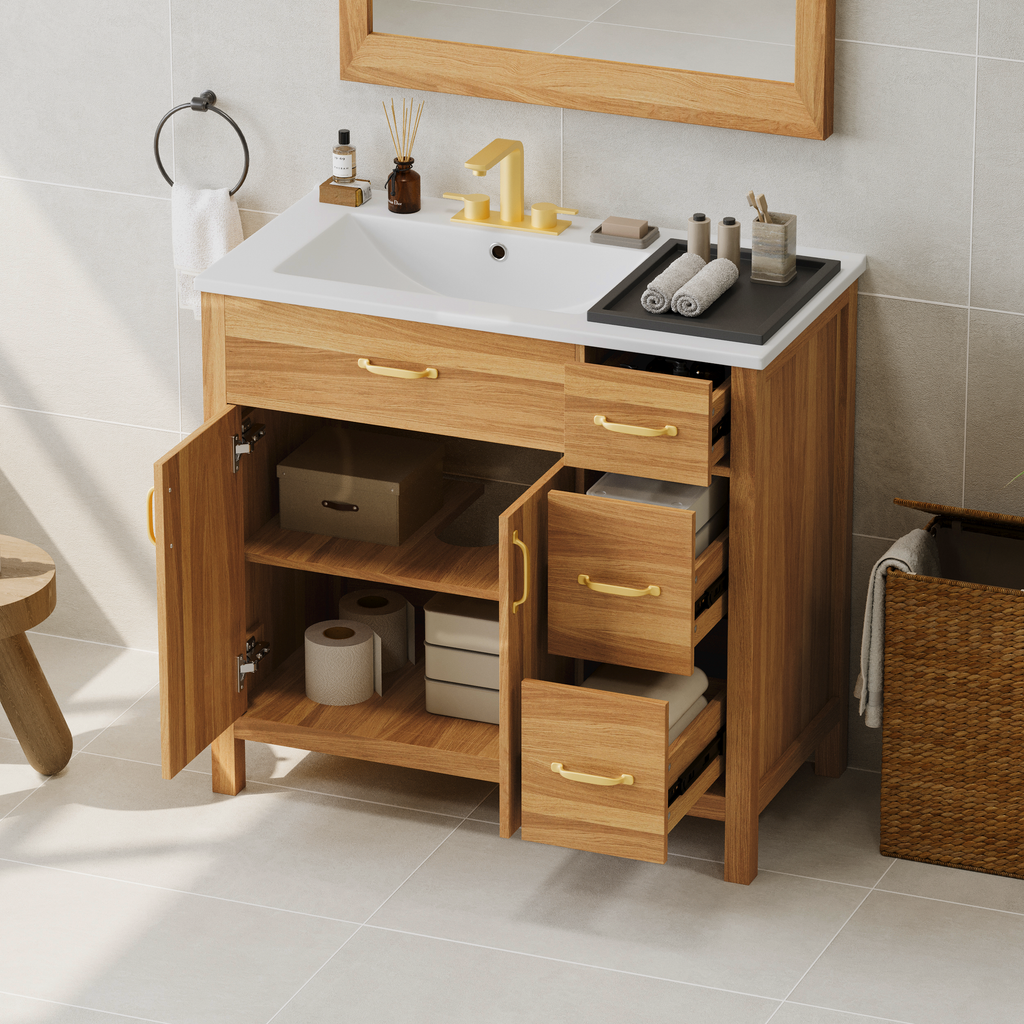 36" Wood Bathroom Vanity with Solid Wood Frame