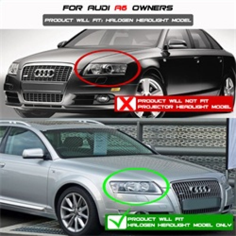 Spyder Audi A6 05-07 Projector Headlights Halogen Light Tube DRL Blk PRO-YD-ADA605-LTDRL-BK 5071903