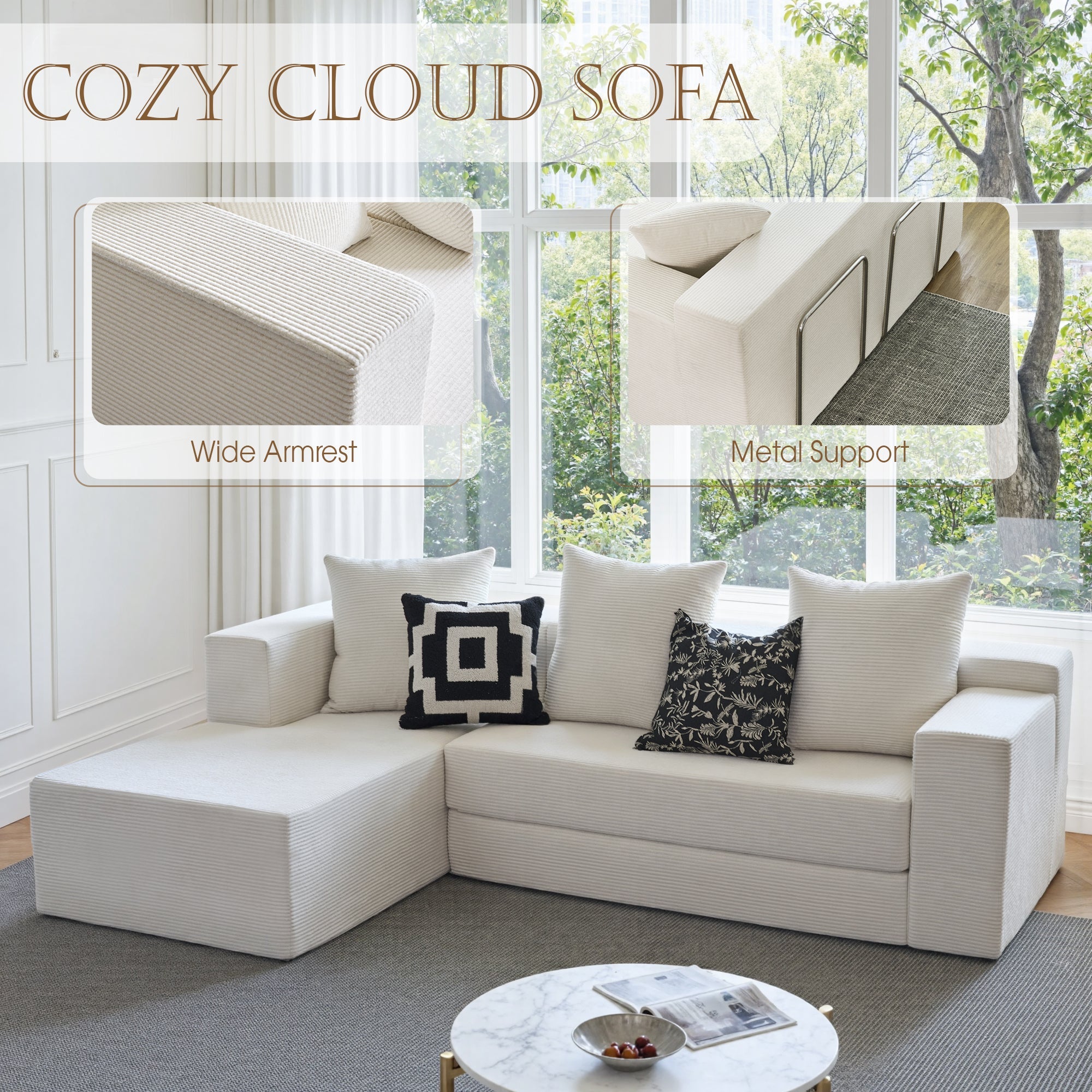 106.5" Convertible L-Shaped Sectional Sofa Bed