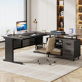 63" L-Shaped Executive Desk with File Cabinet