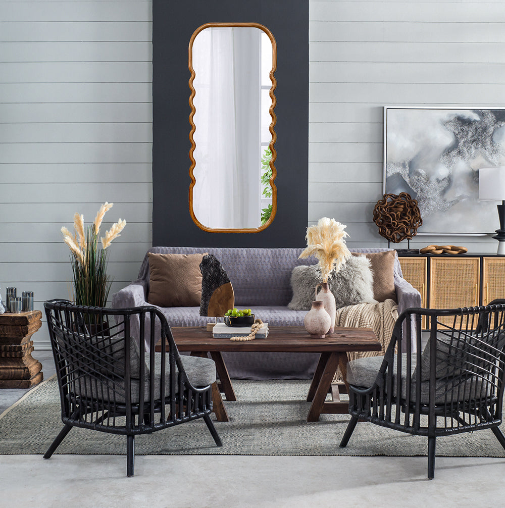 Oversized Wooden Floor Mirror with Unique Design