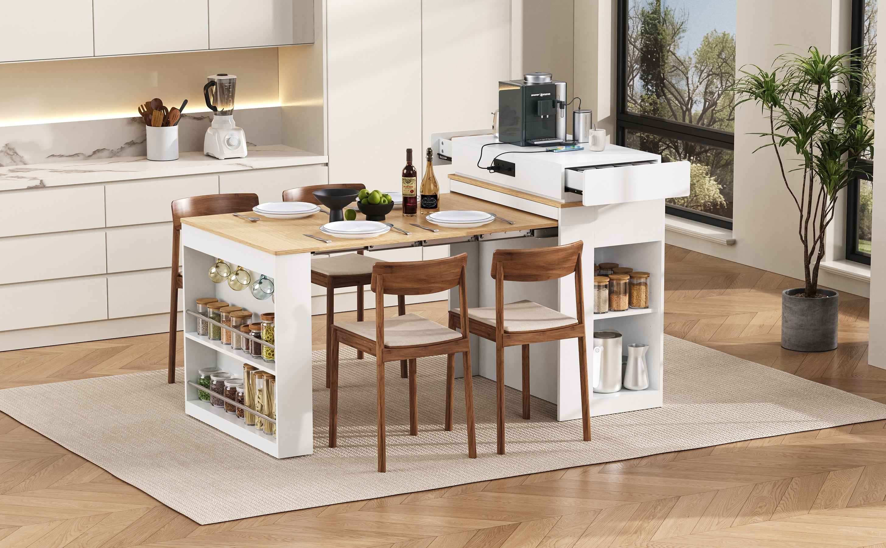 TREXM Extendable Dining Table with Folding Tabletop