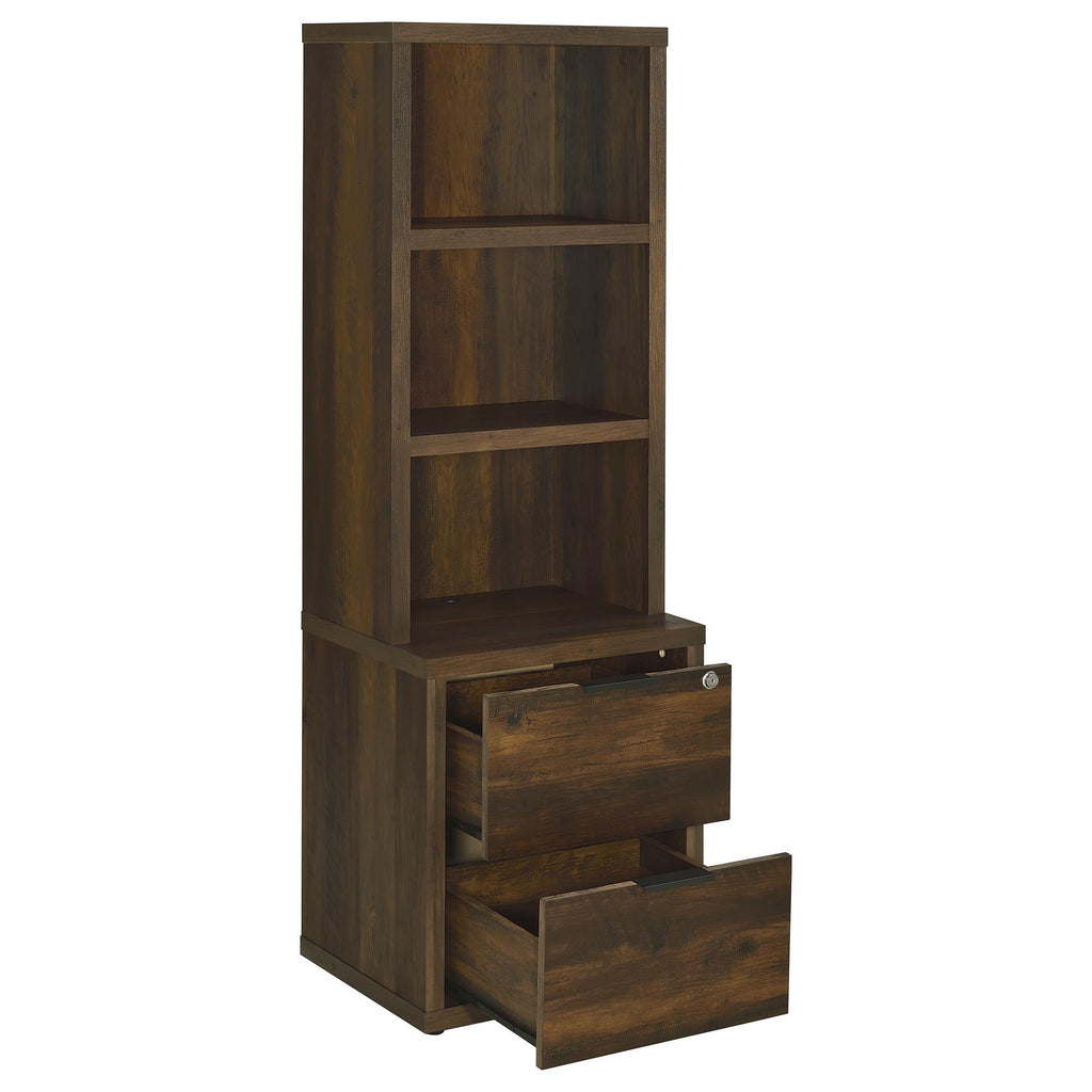 Geary Dark Pine 3-Shelf Bookcase USB and Lockable Drawer