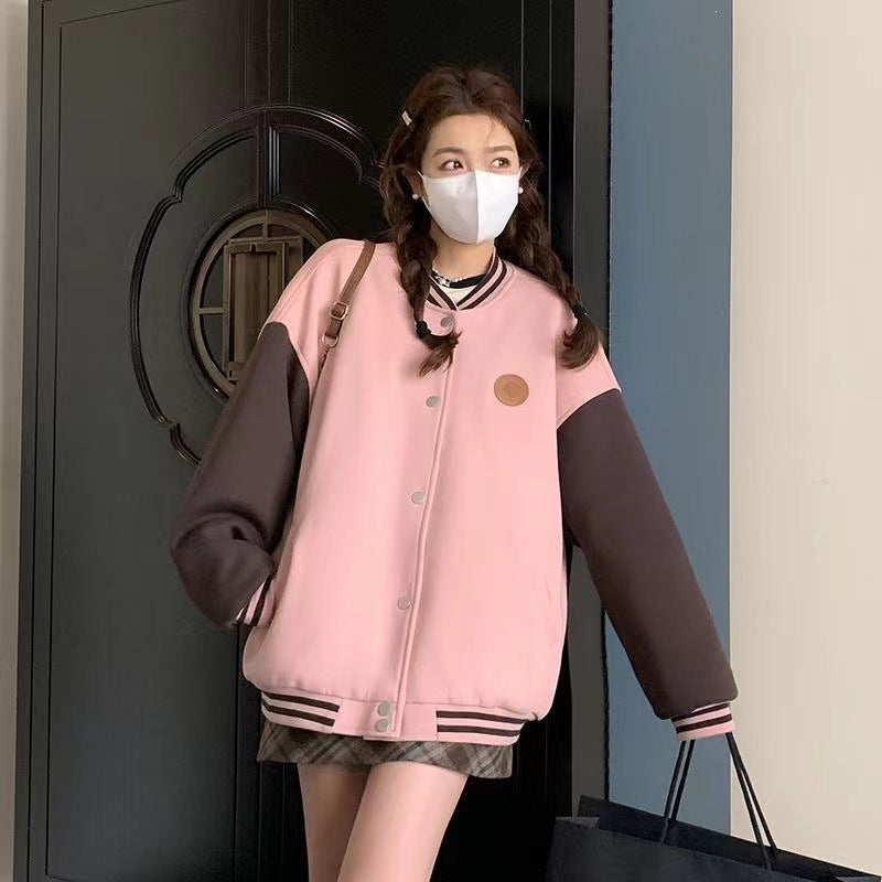 Womens Casual Loose-fit Crew-neck Jacket