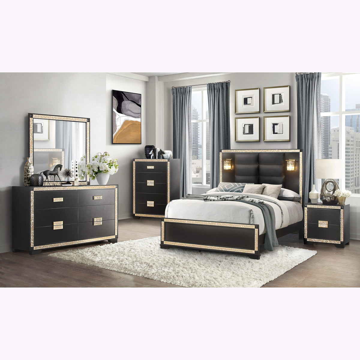 Lively Black/Gold Nightstand