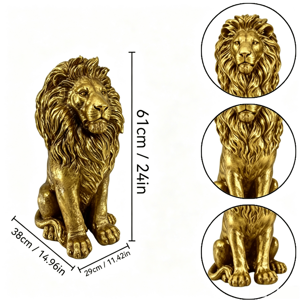 24" Golden Lion Statue - Outdoor Guardian Sculpture
