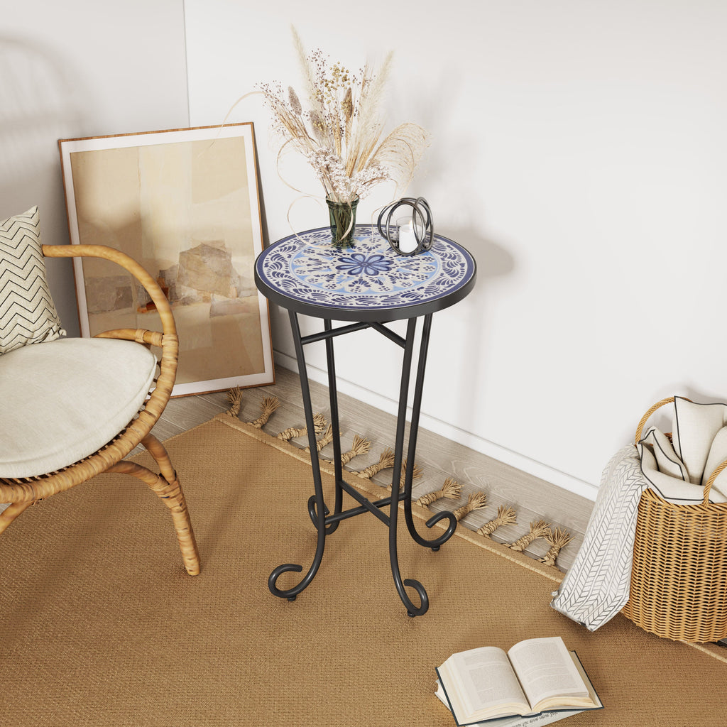Patio Side Table, Blue + Black