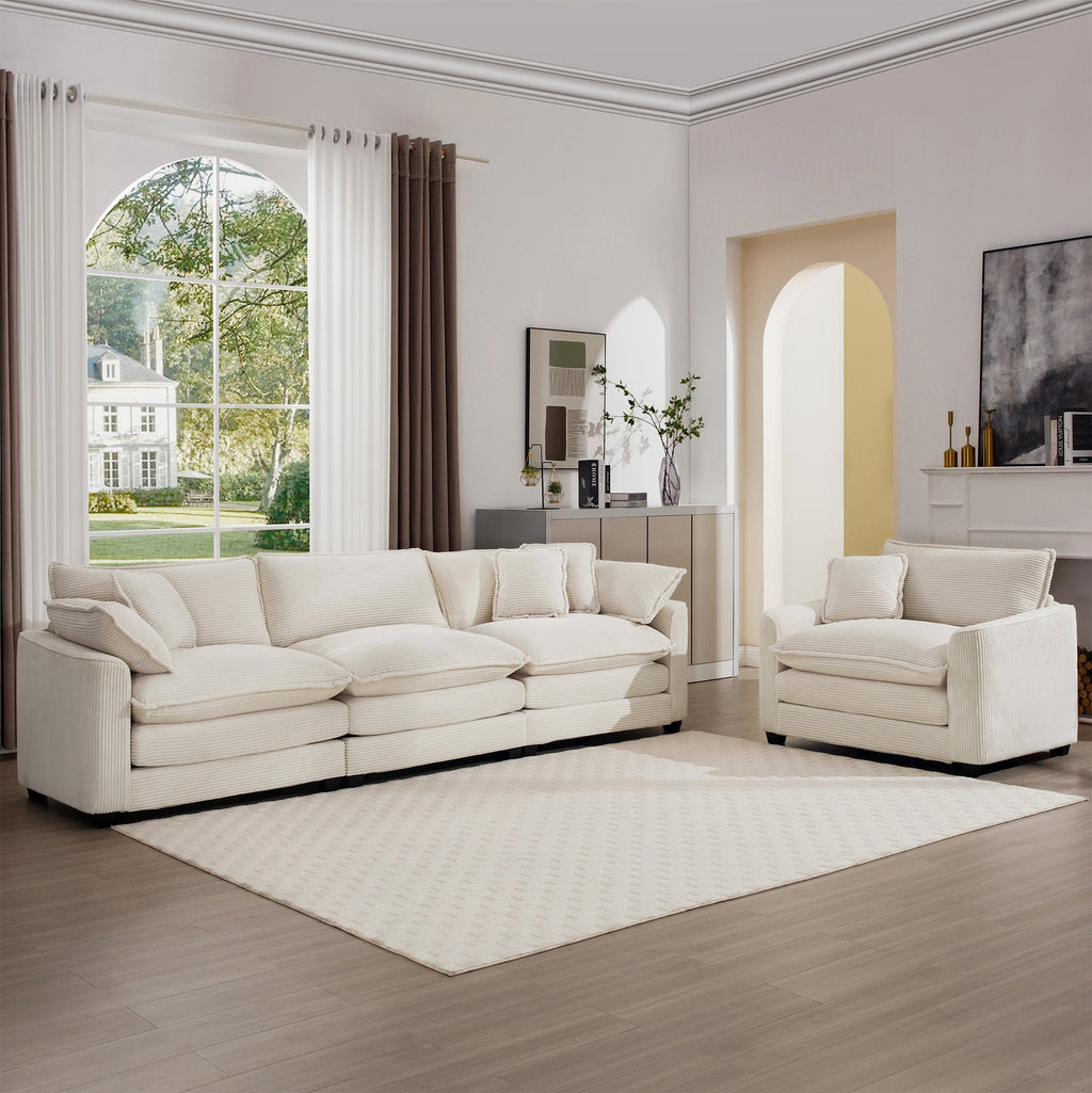 Mid-Century Modern Set of 2 Sofas with One 3-Seater Sofa and One Single Accent Chair