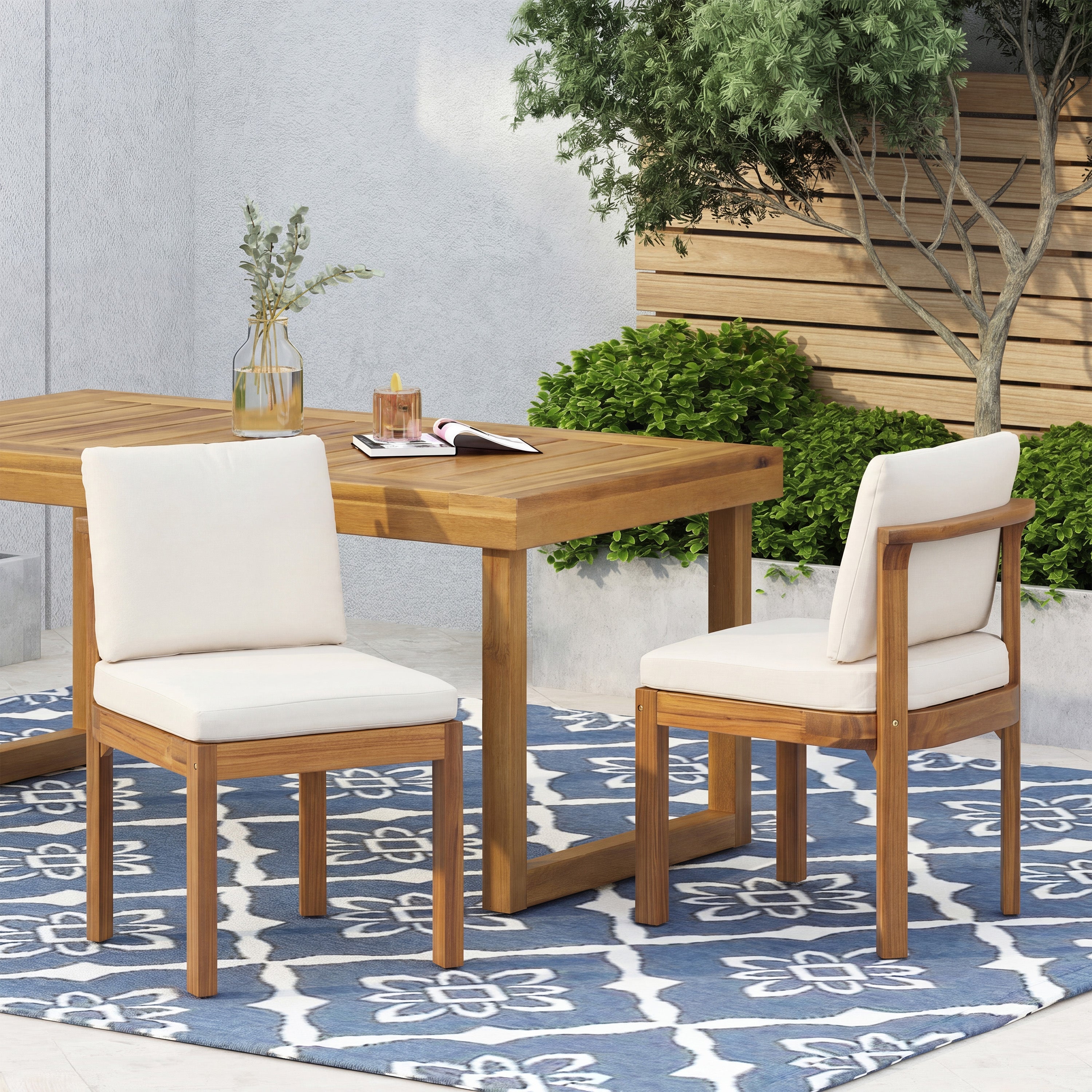 Acacia Wood Outdoor Dining Chair Set of 2