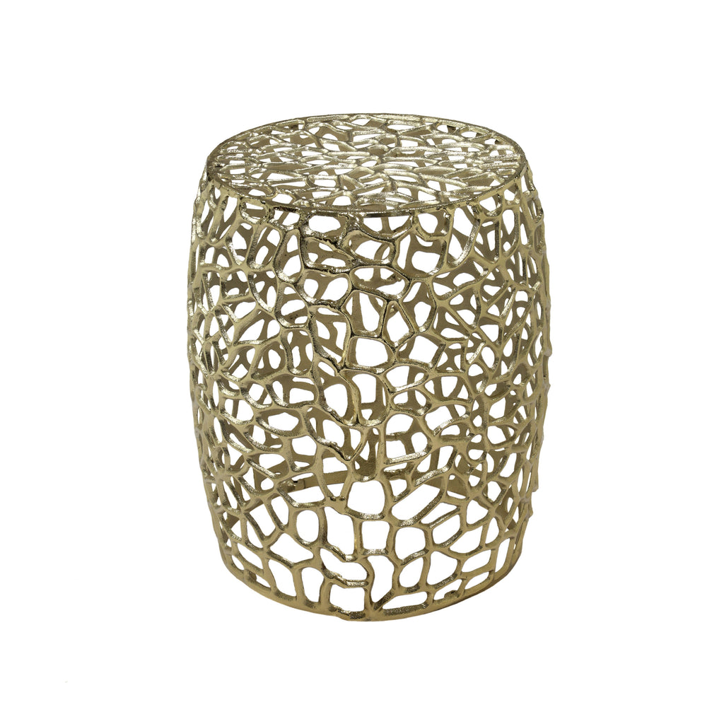 Aluminum Drum End Table with Intricate Design – Gold