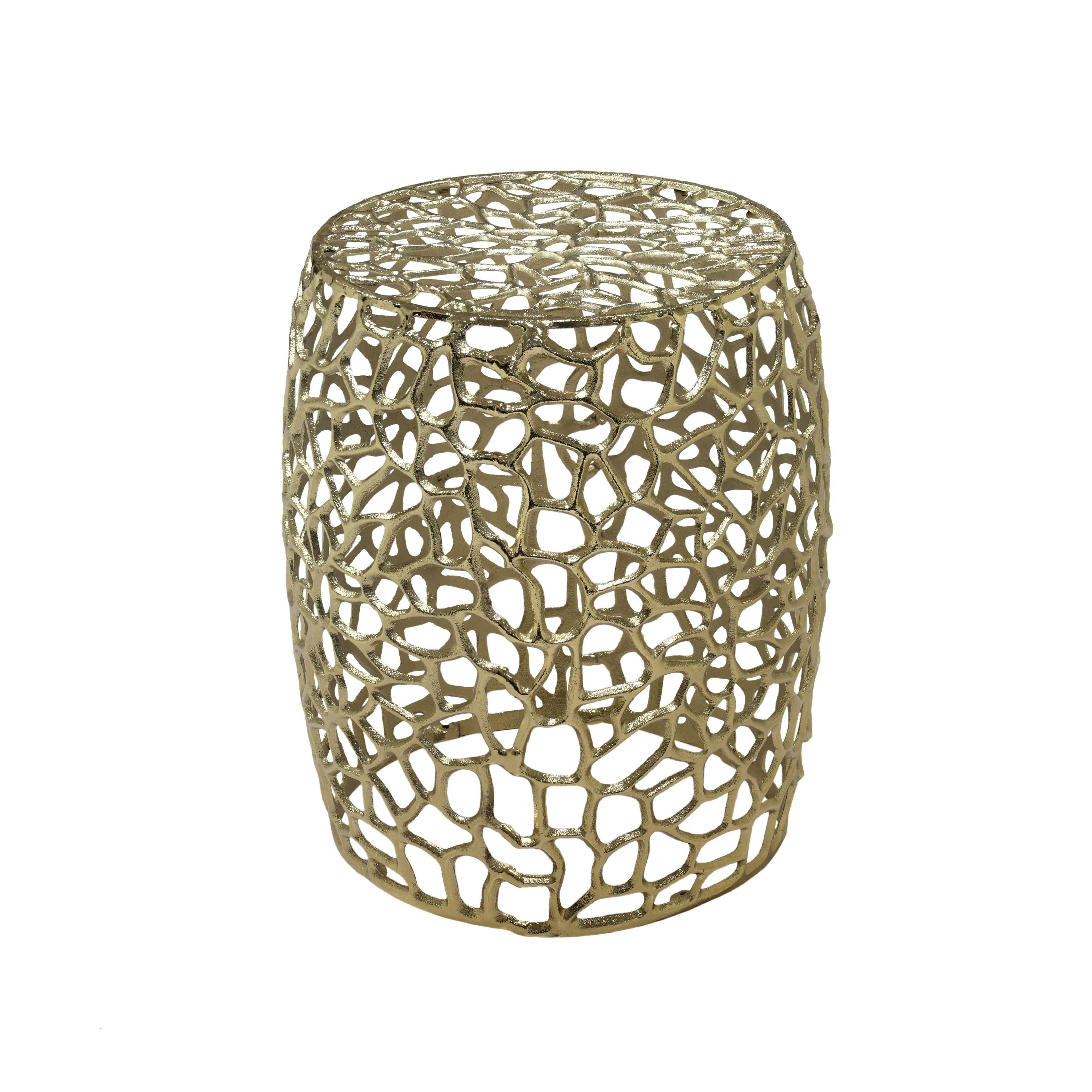 Aluminum Drum End Table with Intricate Design – Gold