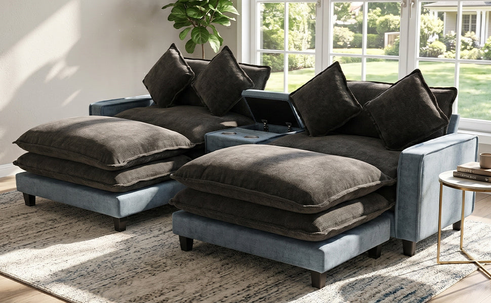 111" Chenille Upholstered Sectional Sofa with Ottoman & Storage